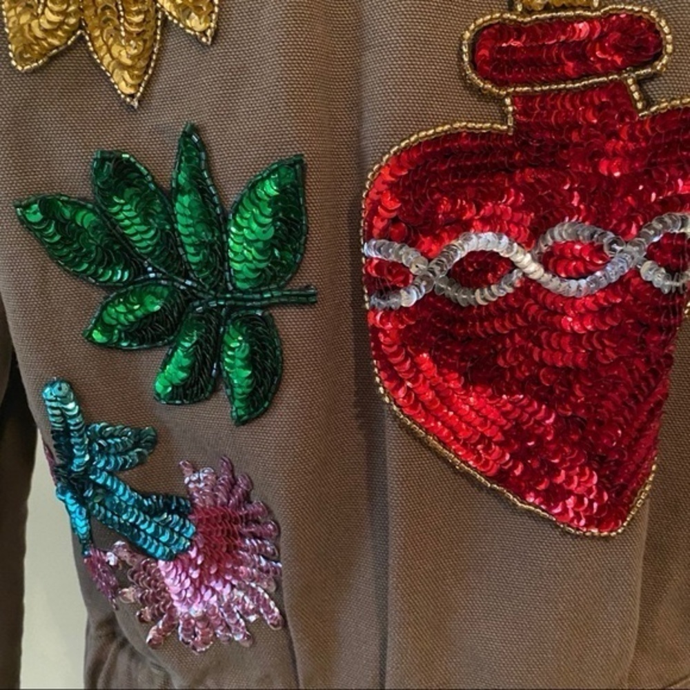 Veronica Beard Olive Green Embroidered Military Jacket - Picture 6 of 16